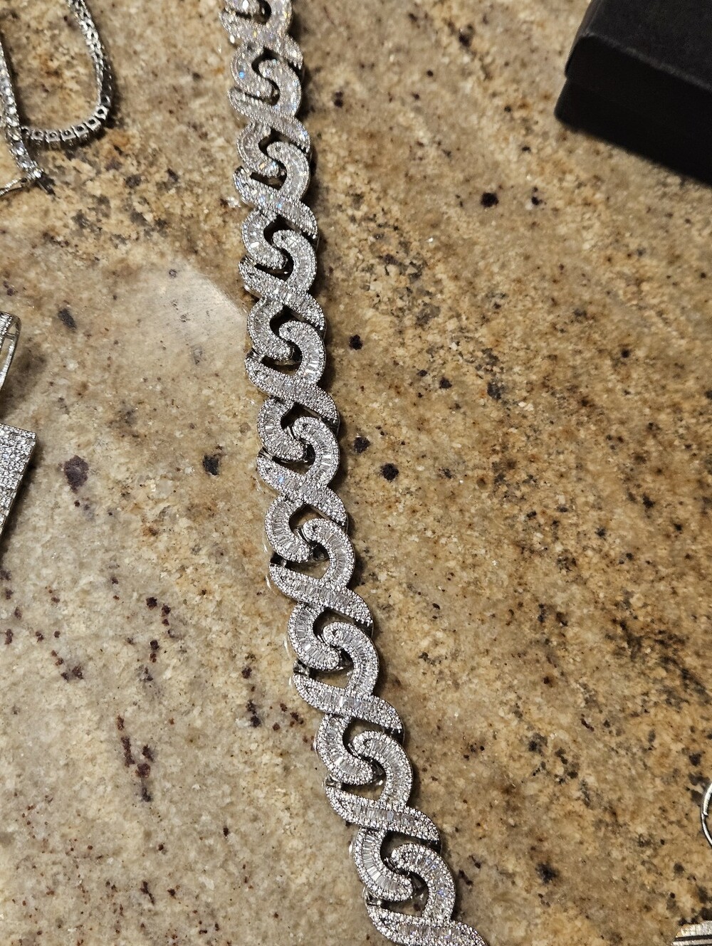 Mens Sterling Silver 22 Inch Diamond Necklace- Sparkling Cuban Link Style